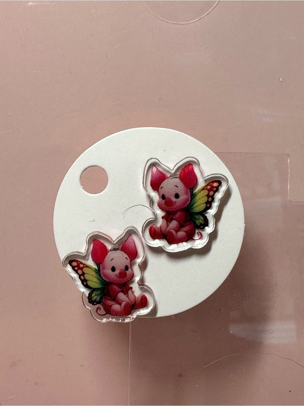 Pink Butterfly Piglet Enamel Stud Earrings - Cute Small Pets Accessory